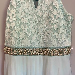 Speechless size 14 dance wear.  Long sheer light blue/ silver. One piece leotard